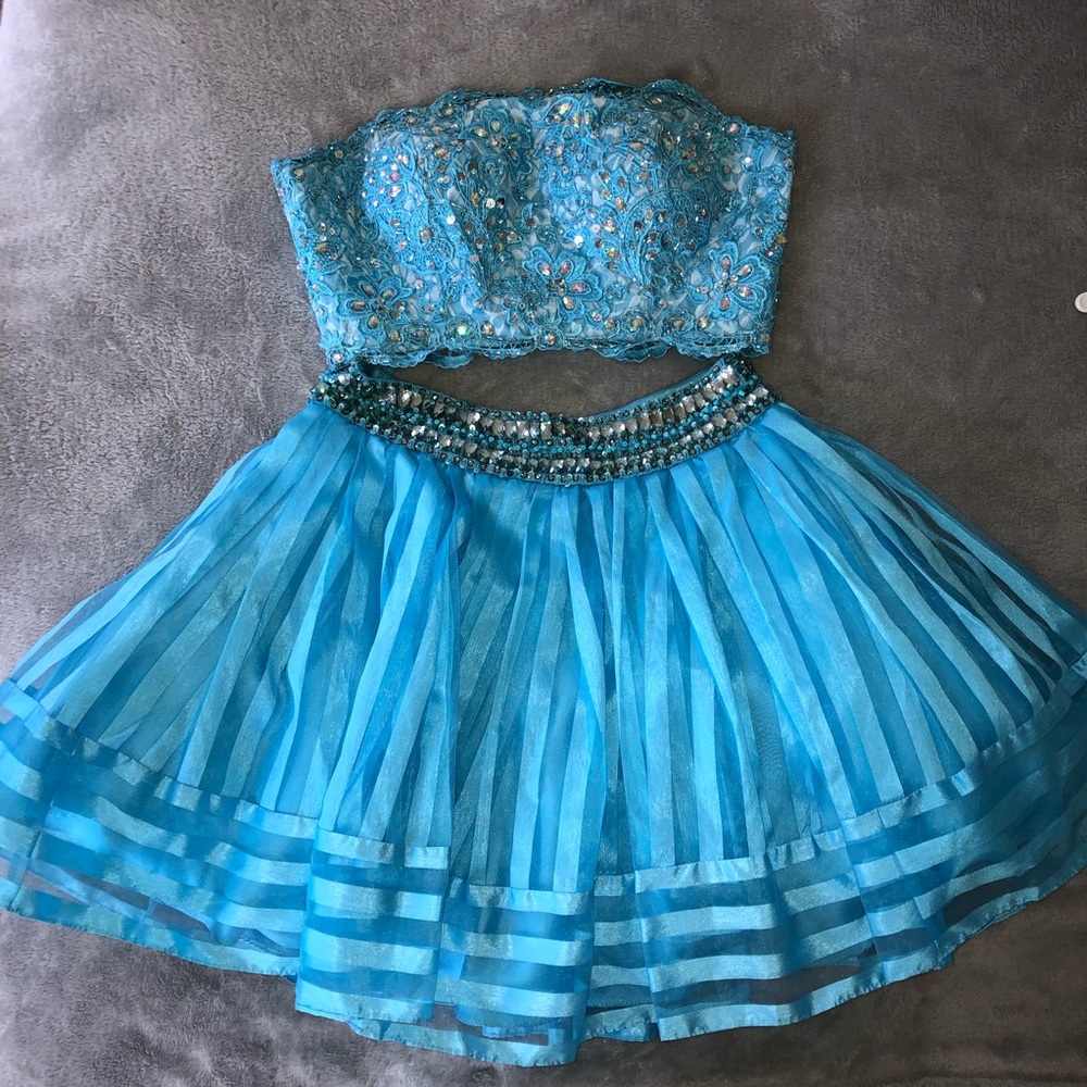 Rachel Allan Blue Two-Piece Homecoming Dress